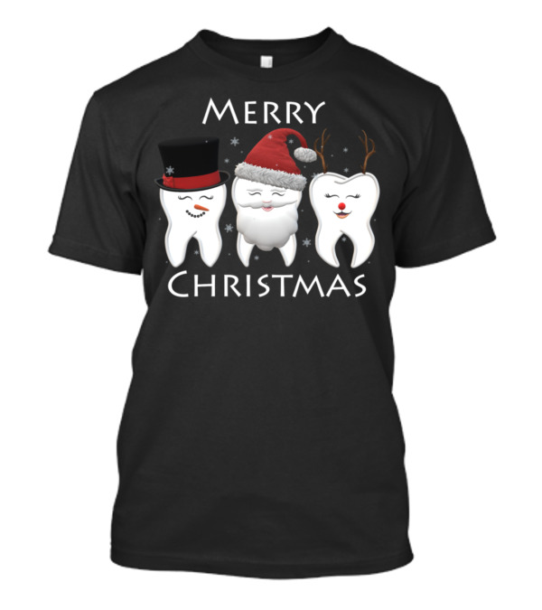 Merry Christmas Tooth Trio Santa Hat Reindeer Hat Top Hat T-Shirt