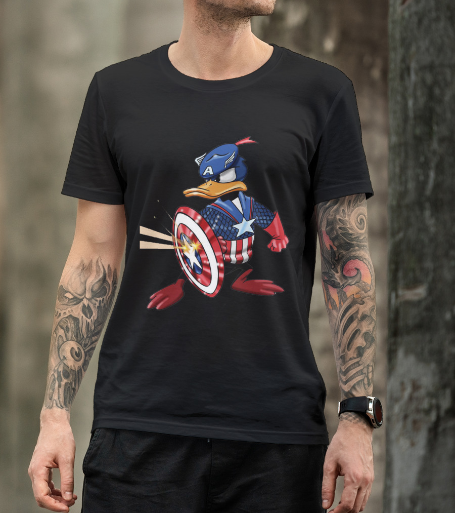 Donald Duck As Captain America Shield Stars Stripes T-Shirt