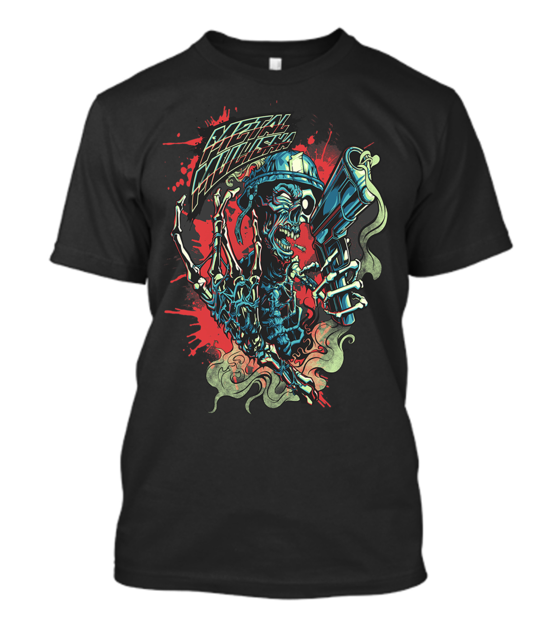 Metal Mulisha Multicolored Graffiti Comics Skull Gun T-Shirt