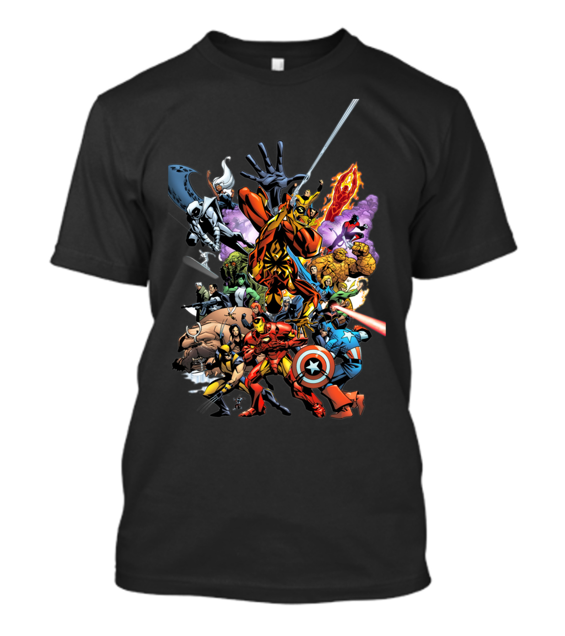 Marvel Comics SpiderMan Iron Man Captain America Wolverine Fantastic Four Superheroes Team Up Icons T-Shirt