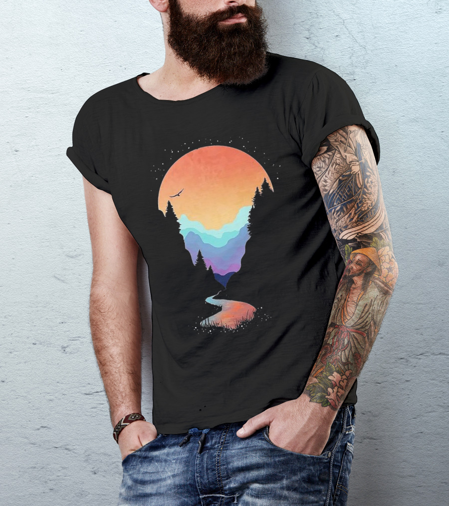 Natura Sunset Mountains River Forest T-Shirt