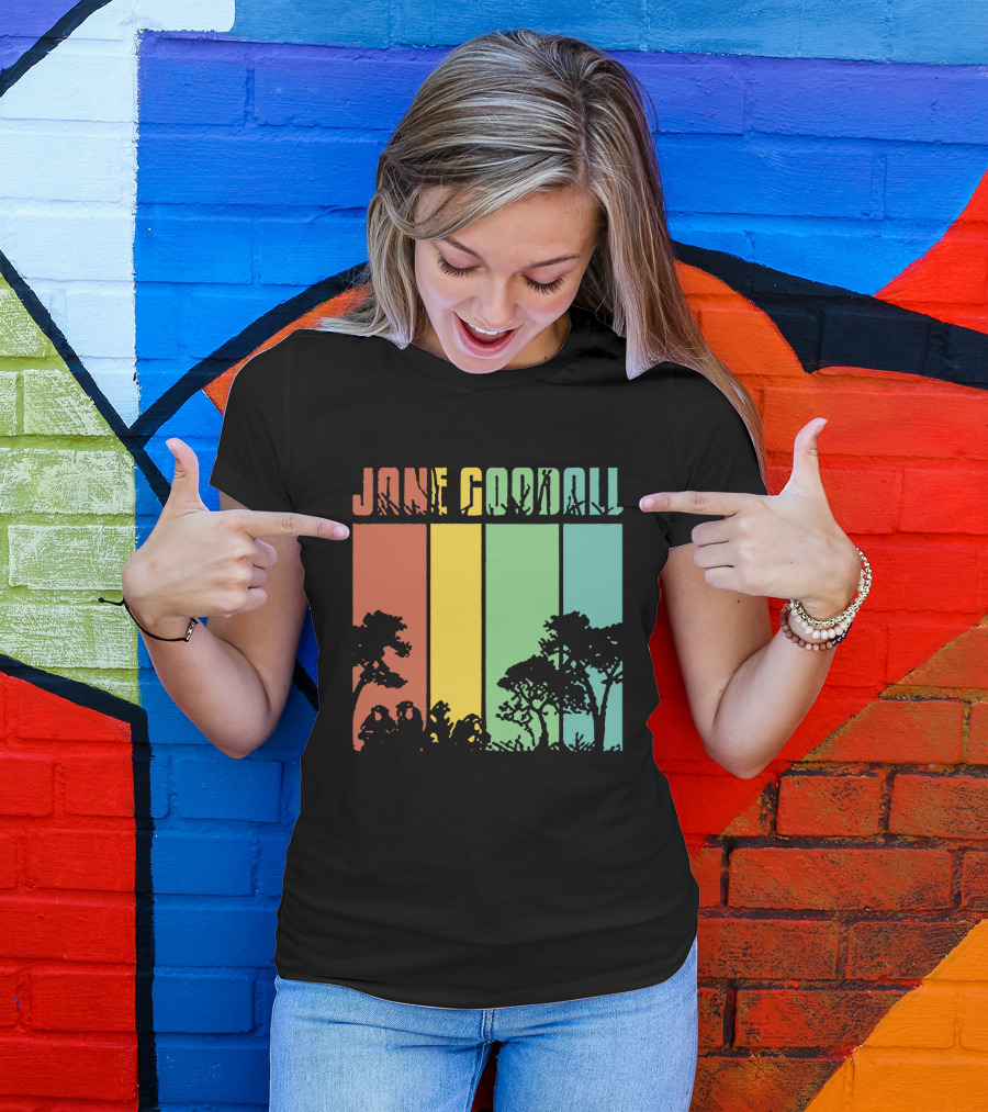 Jane Goodall Men's Cotton Navy Crew Neck Top With Colorful Tree Stripes T-Shirt