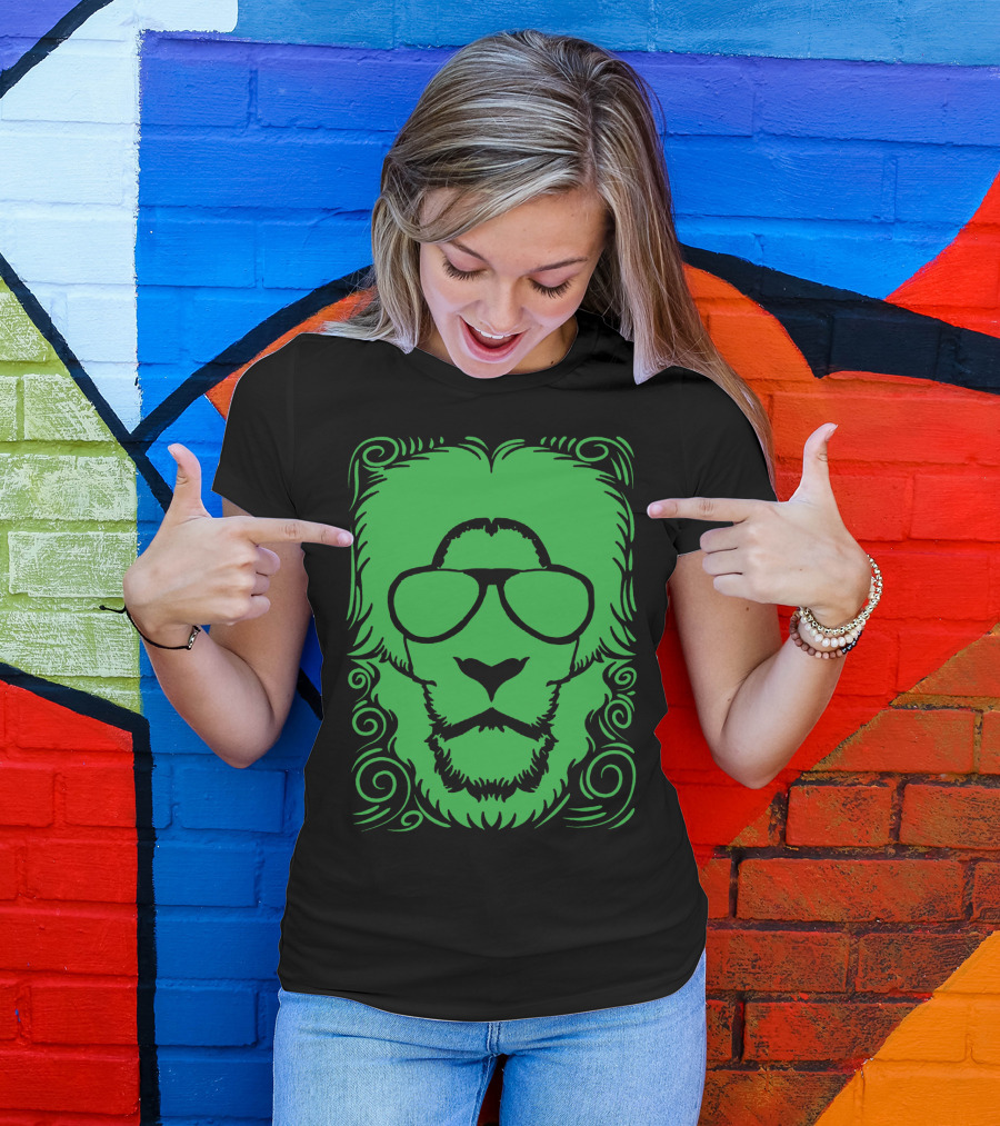 Lion Sunglasses Green Flourish T-Shirt