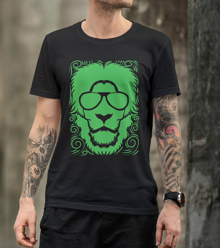 Lion Sunglasses Green Flourish T-Shirt