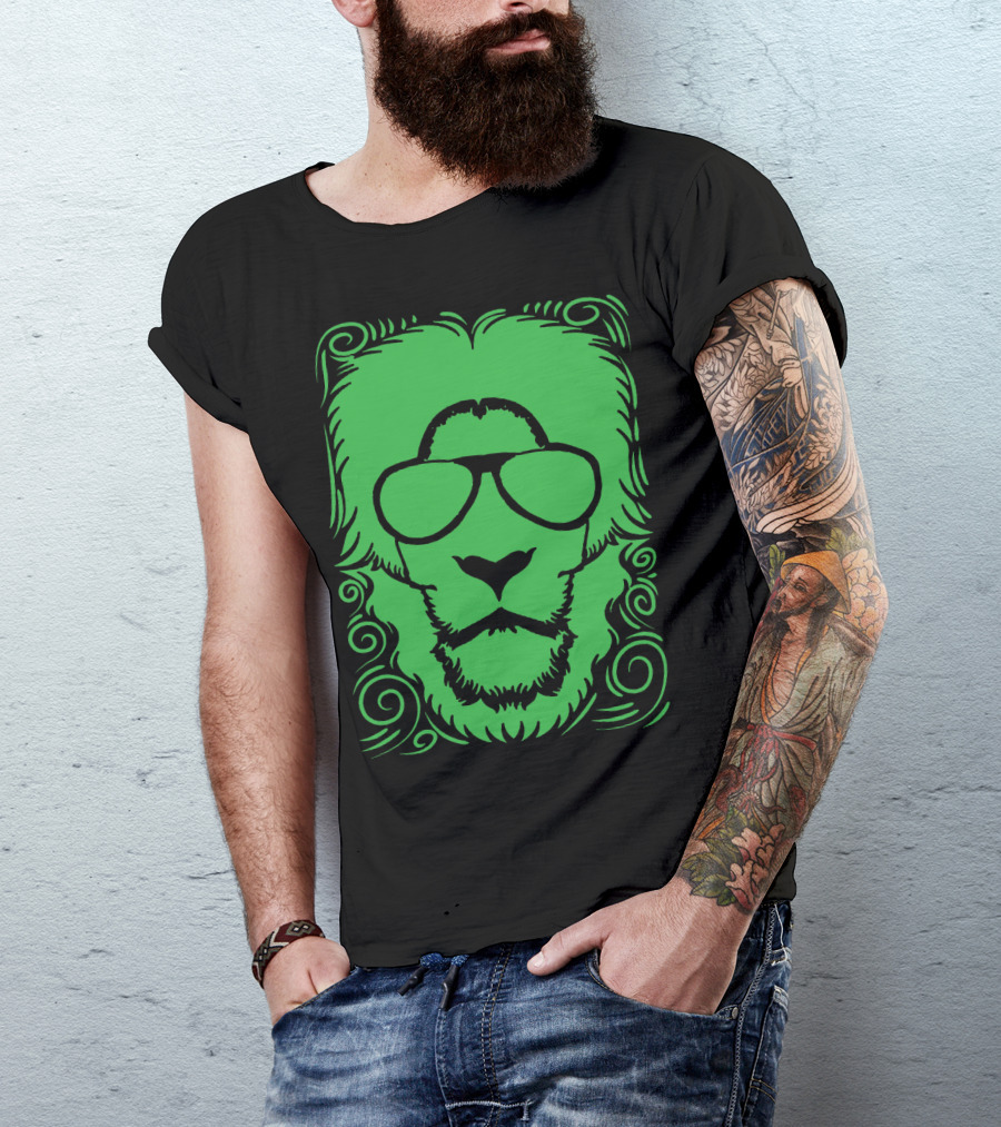 Lion Sunglasses Green Flourish T-Shirt