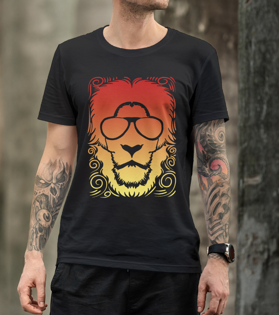 Tiger Red Yellow Lion Gradient Sunglasses T-Shirt