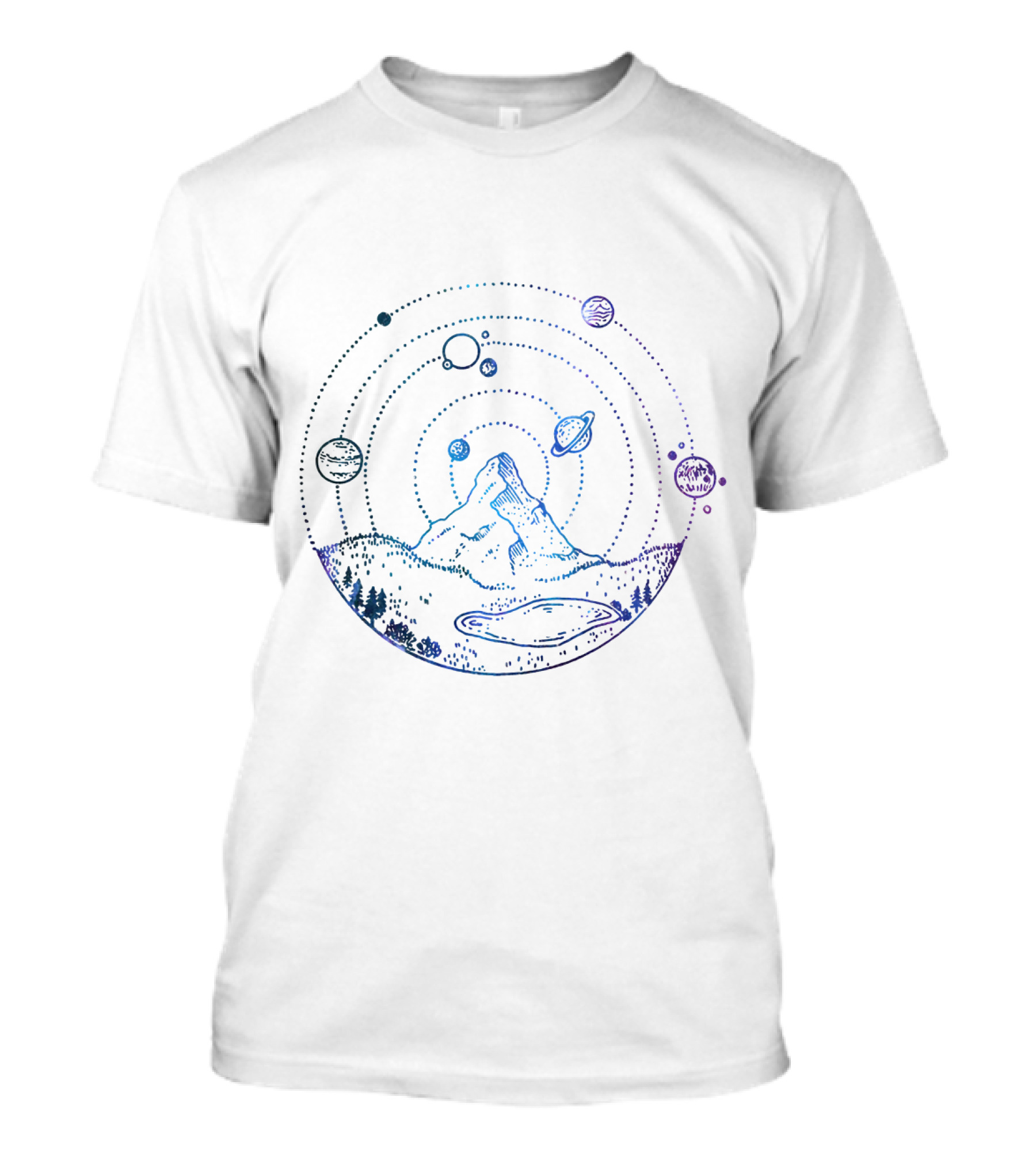 Cosmic Landscape With Mountain And Planets T-Shirt