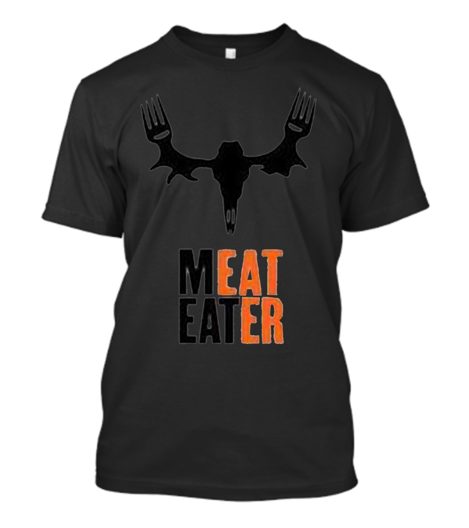 Men's Gray MEAT EATER Skull Fork Antlers T-Shirt