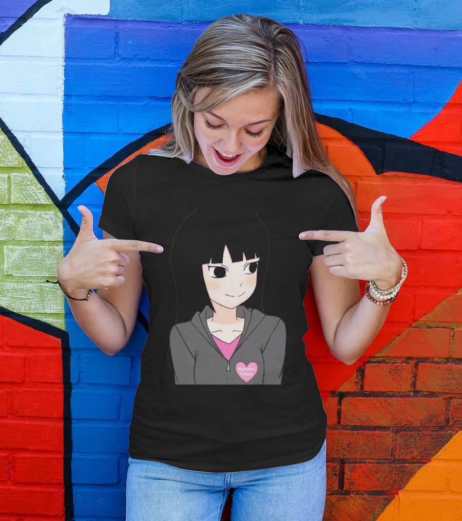 Hororo Chan Anime Character Illustration Blush Hoodie Pink Heart Badge T-Shirt