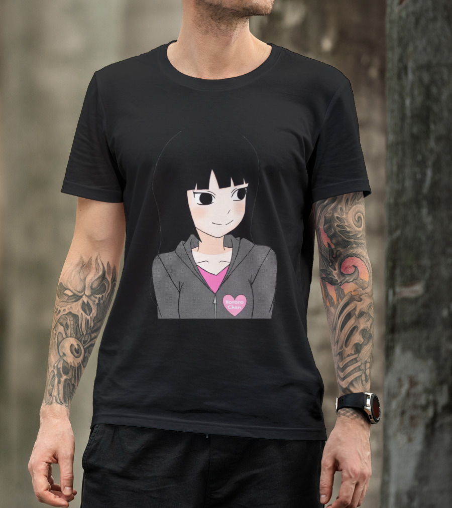 Hororo Chan Anime Character Illustration Blush Hoodie Pink Heart Badge T-Shirt