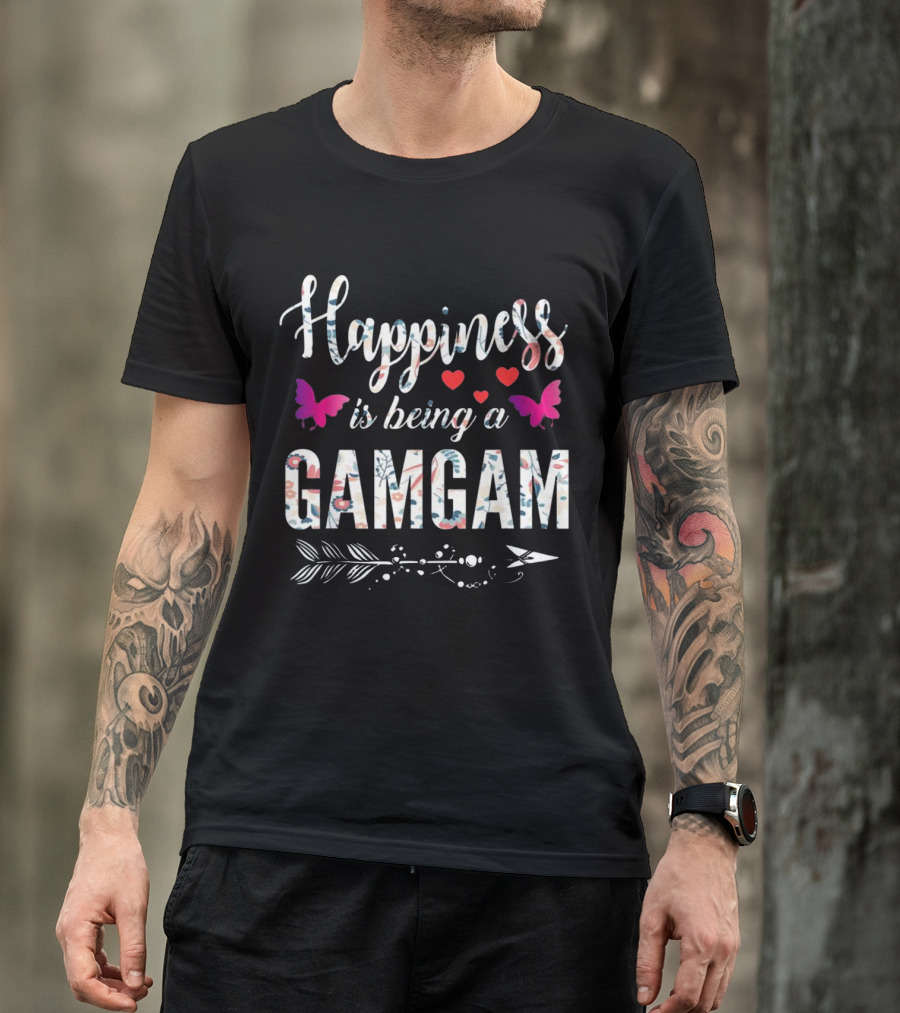 Happiness Is Being A GAMGAM With Floral Pattern And Butterflies T-Shirt