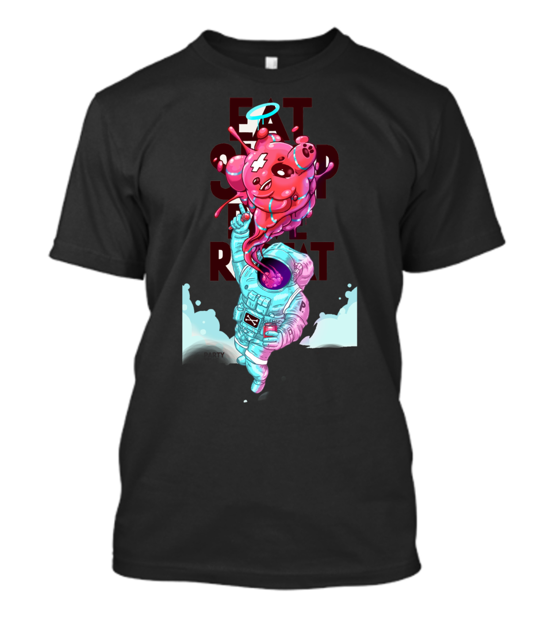EAT SLEEP REPEAT Astronaut Visual Arts Graffiti Monsters T-Shirt