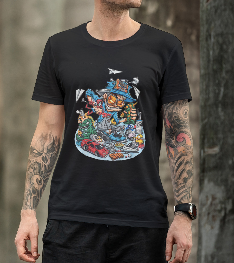 Cartoon Comics Street Art With Paper Planes And Graffiti Elements T-Shirt
