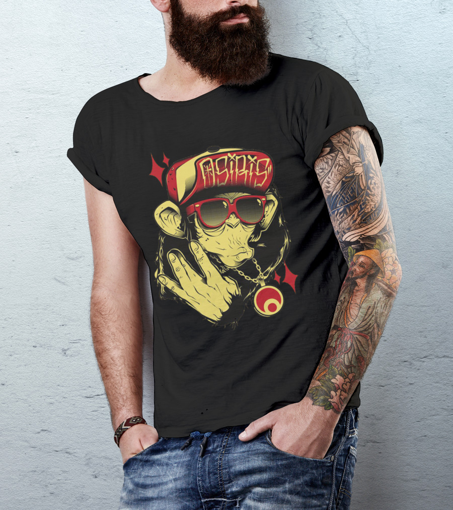 Yellow And Red Monkey In Osiris Hat Hip Hop Graffiti T-Shirt