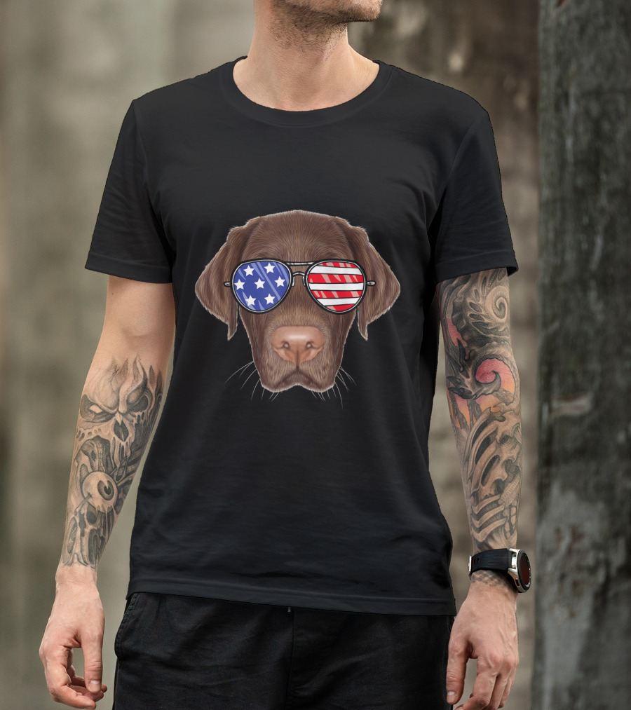 Labrador Dog American Flag Sunglasses Patriotic Merica 4th Of July T-Shirt