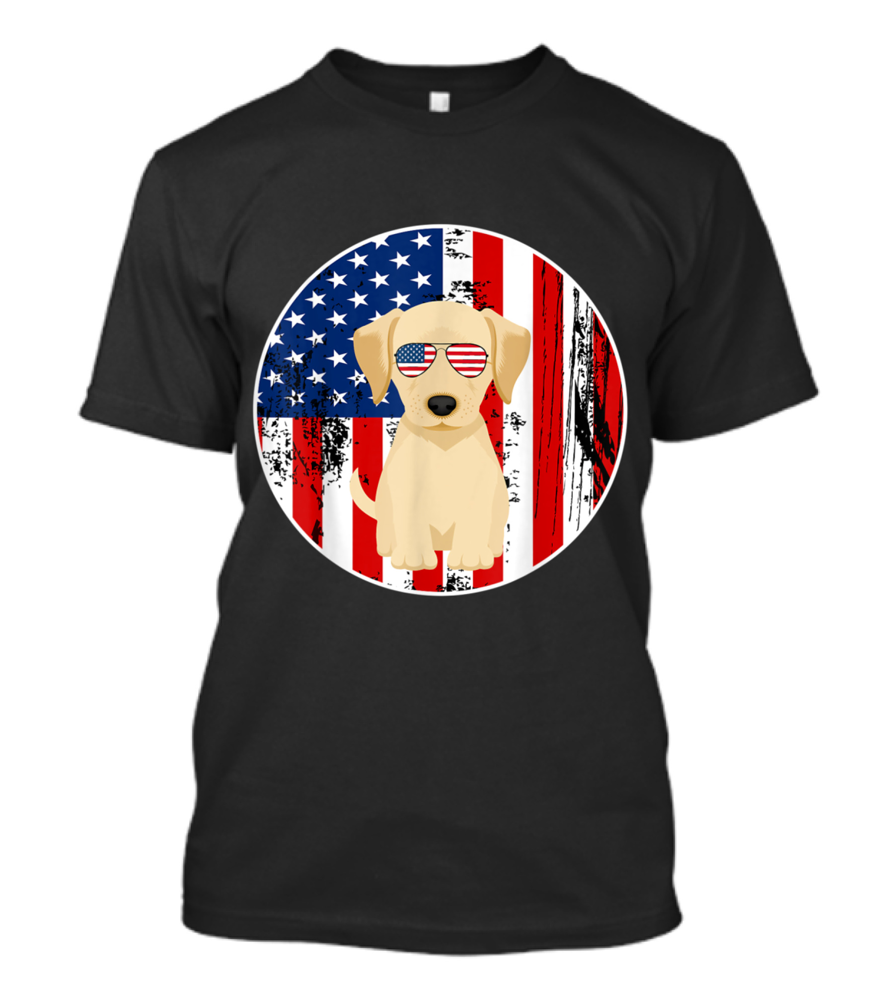 Patriotic Labrador Dog With American Flag Sunglasses T-Shirt