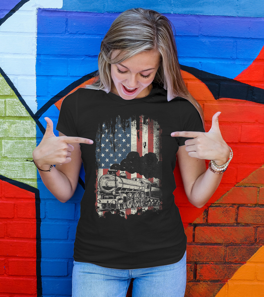American Flag Train With Vintage T-Shirt