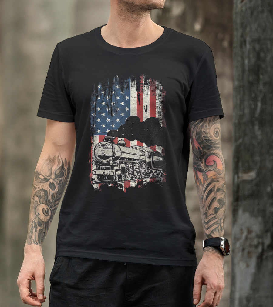 American Flag Train With Vintage T-Shirt