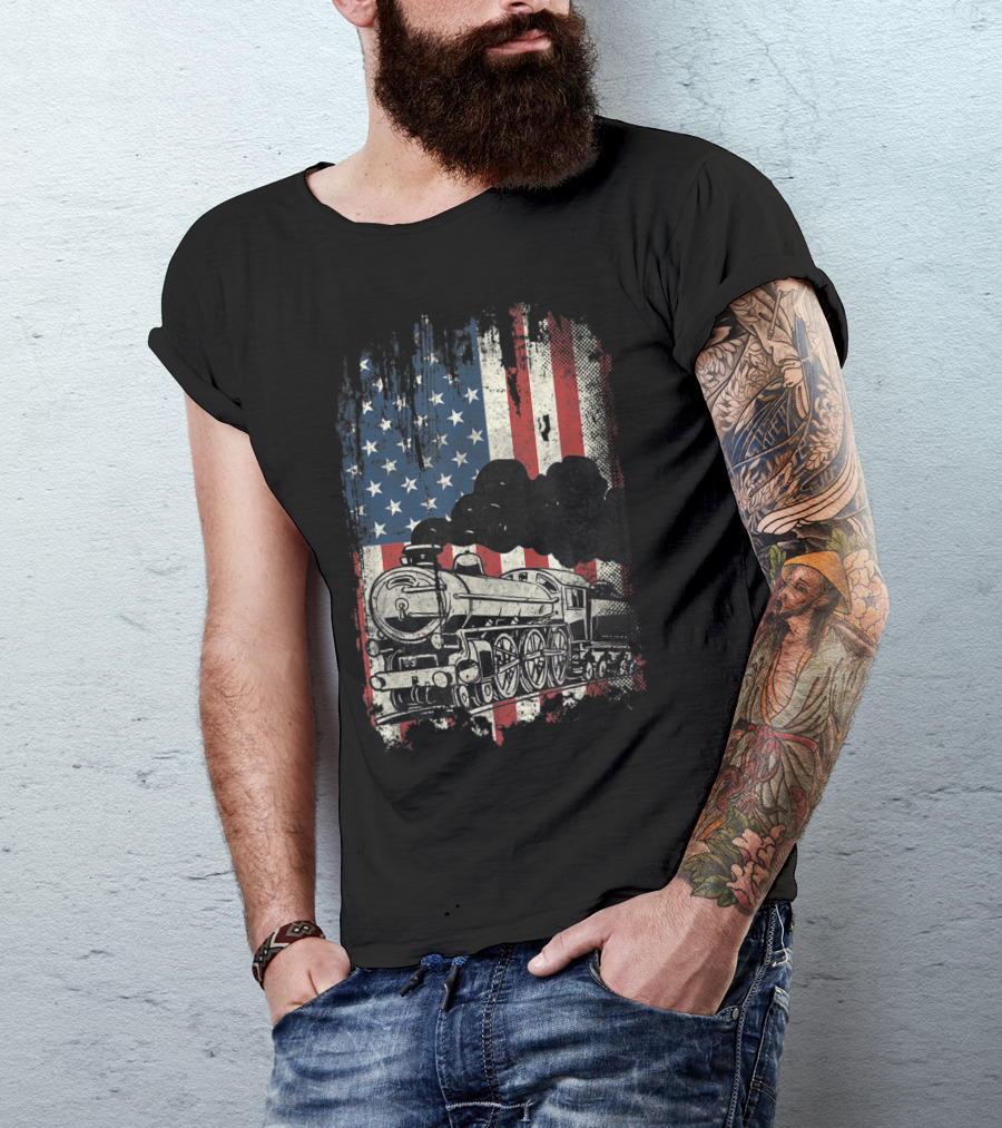 American Flag Train With Vintage T-Shirt