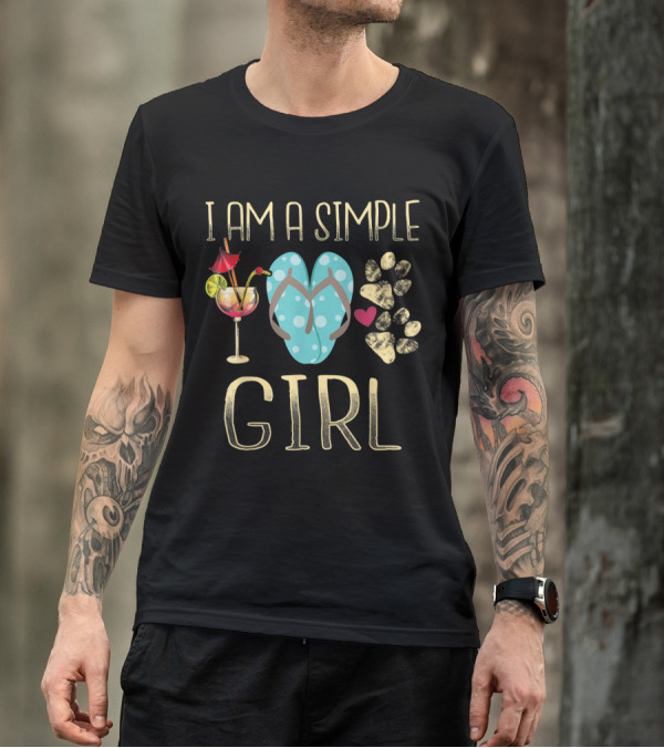 I Am A Simple Girl Who Loves Wine, Flip Flops, And Dog Paws T-Shirt
