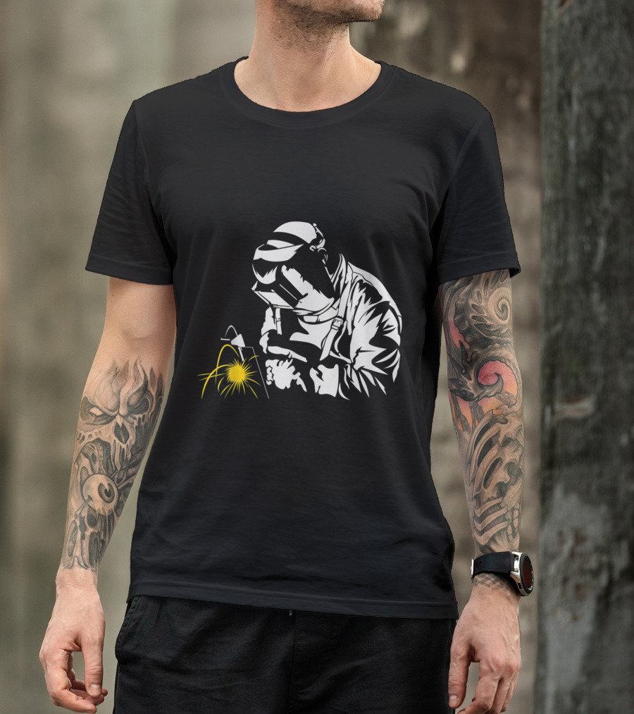 Welder At Work Ironworker With Yellow Welding Spark Iconic T-Shirt