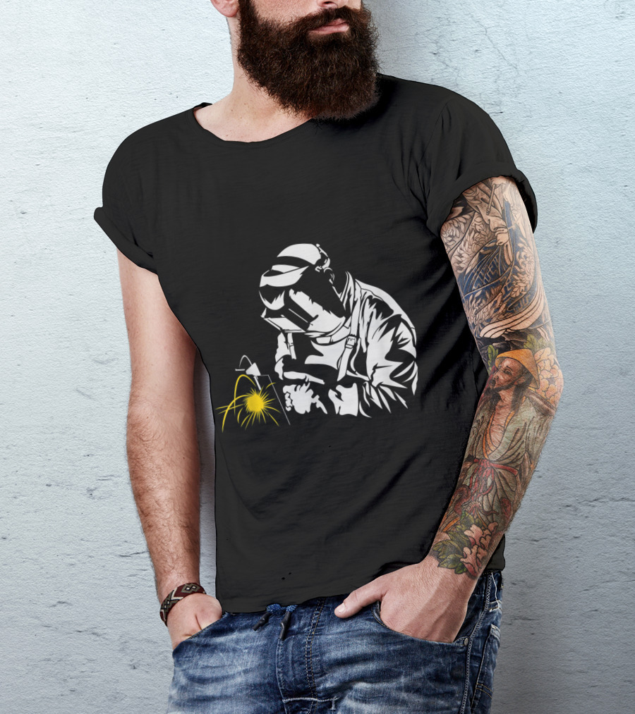 Welder At Work Ironworker With Yellow Welding Spark Iconic T-Shirt