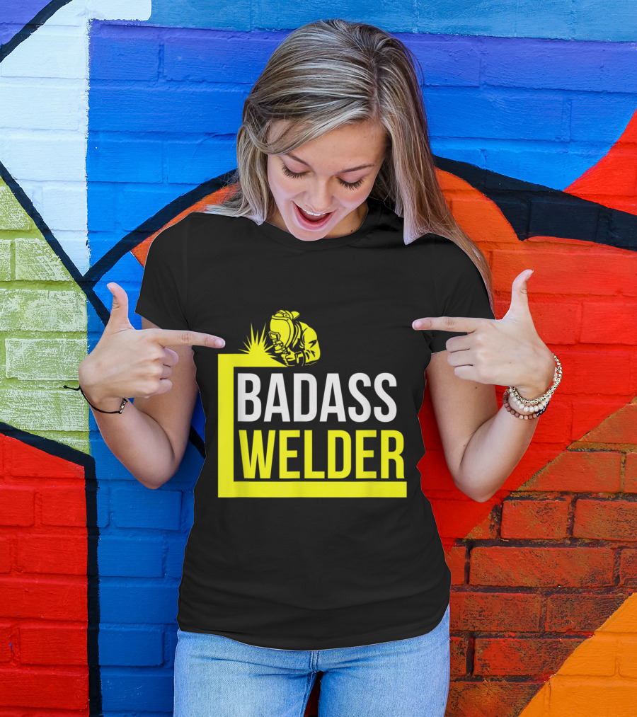 Badass Welder Iconic Iron Worker With Yellow Welding T-Shirt
