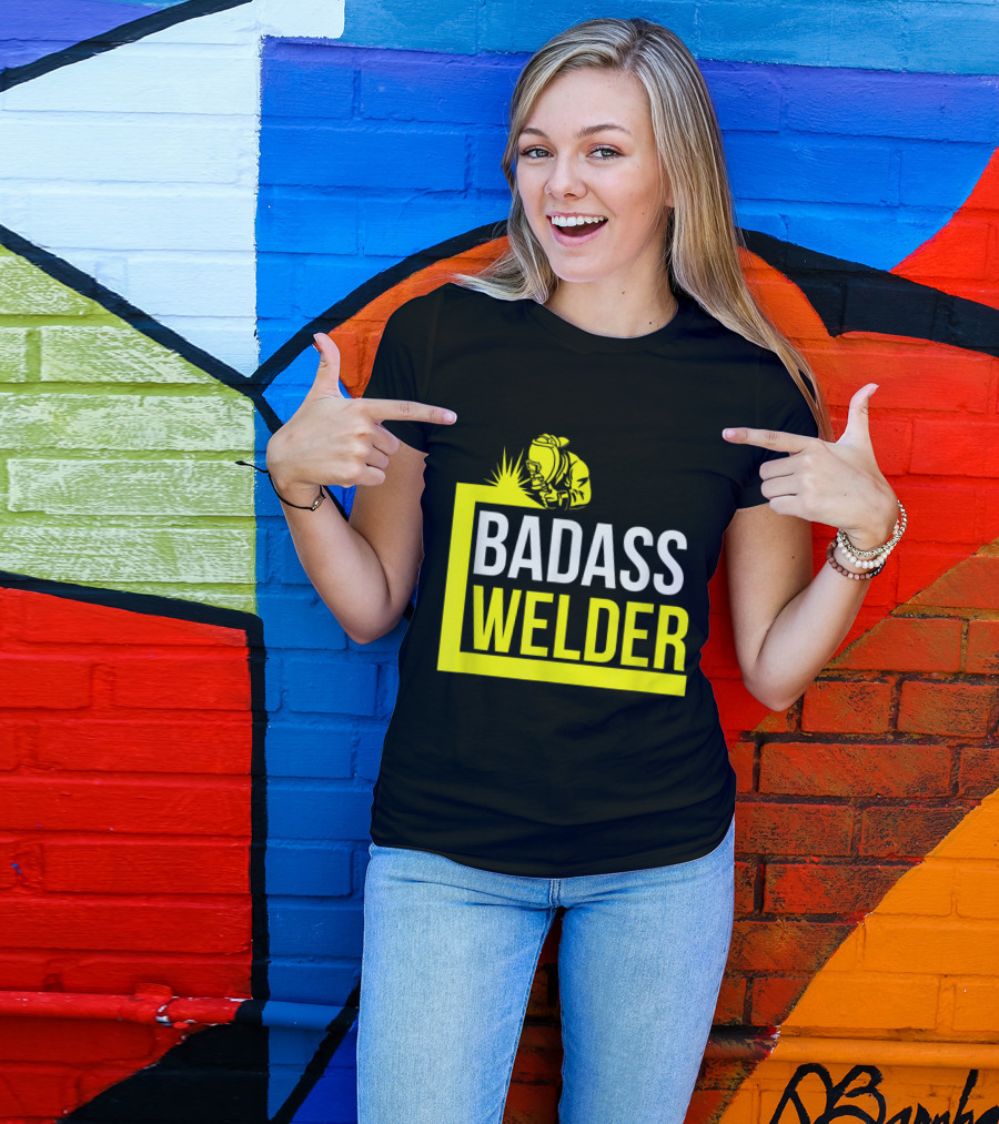 Badass Welder Iconic Iron Worker With Yellow Welding T-Shirt