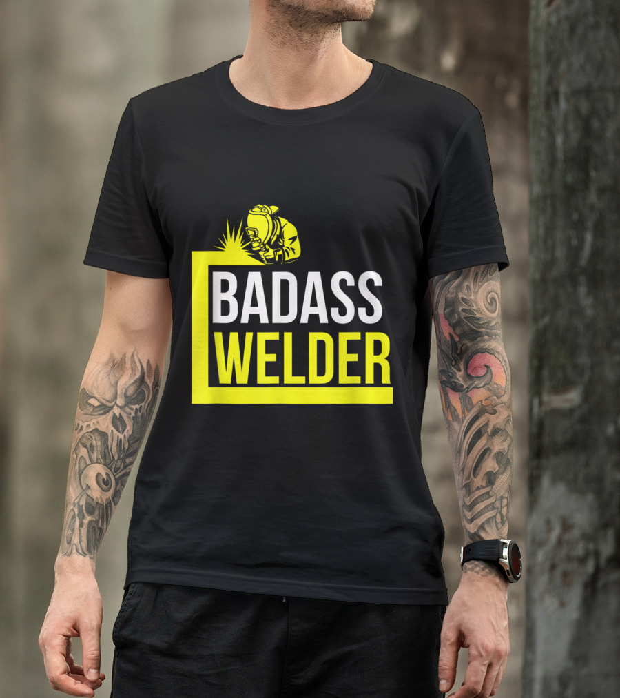Badass Welder Iconic Iron Worker With Yellow Welding T-Shirt