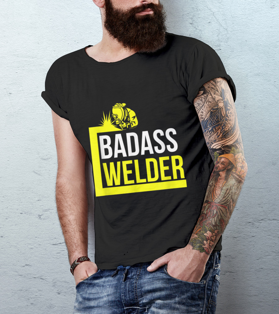 Badass Welder Iconic Iron Worker With Yellow Welding T-Shirt
