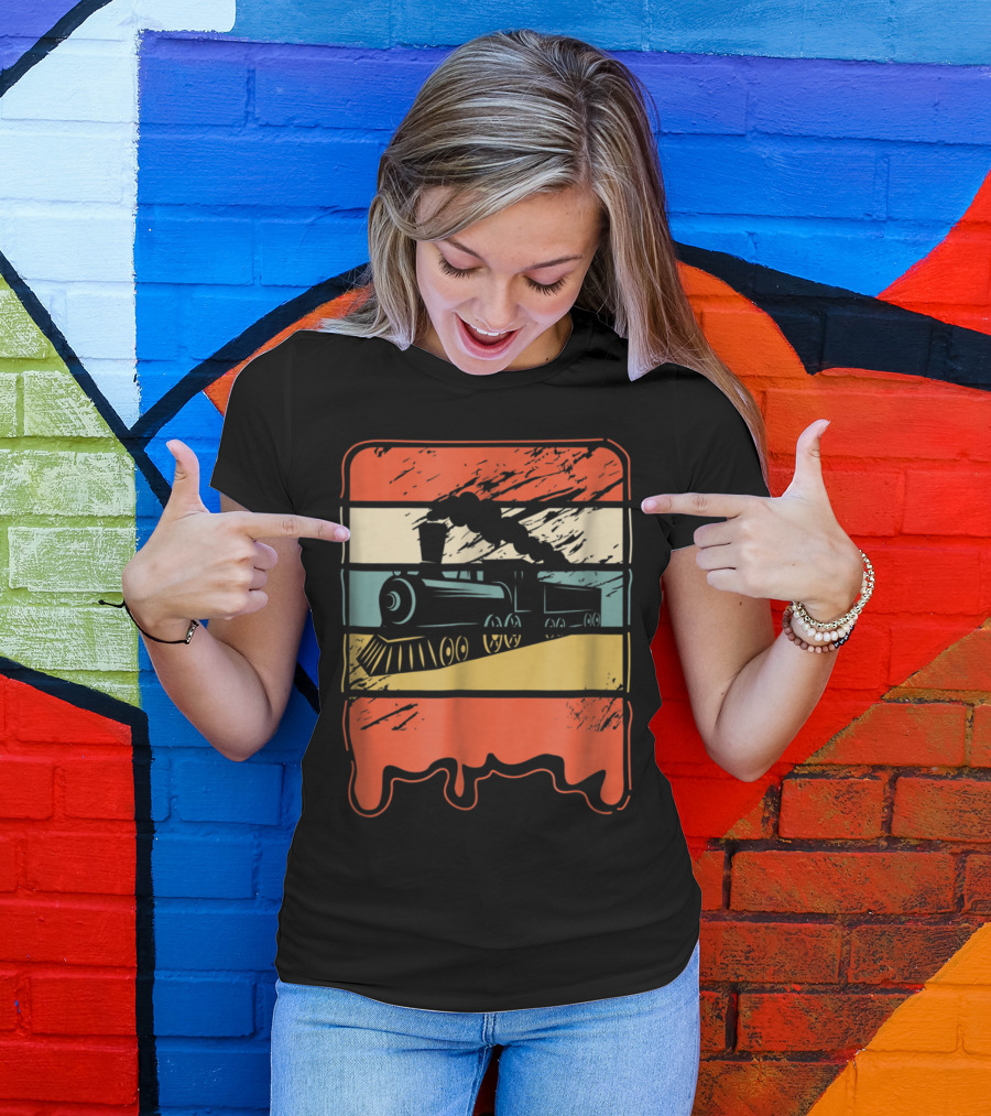 Vintage Train Railroad Locomotive Engineer Stripes T-Shirt