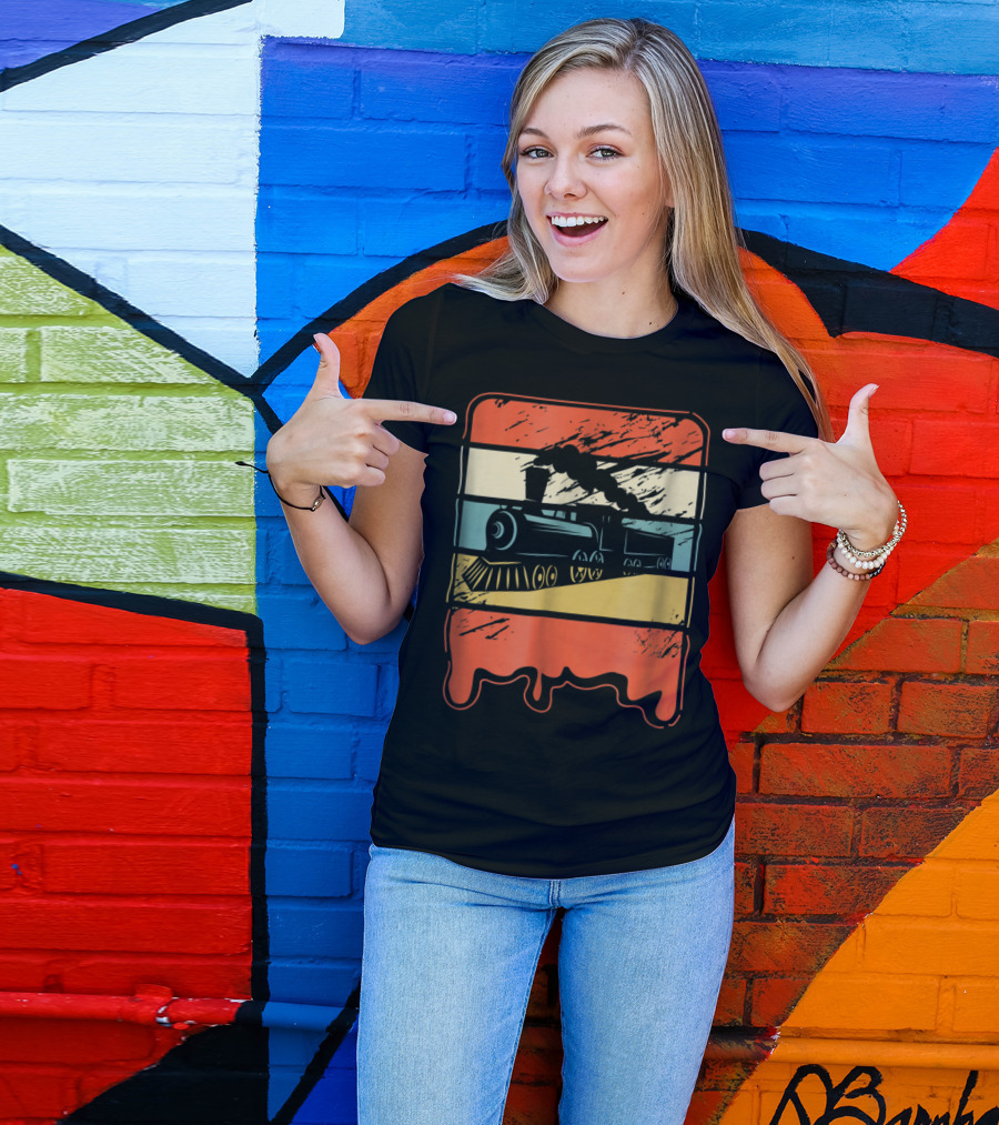 Vintage Train Railroad Locomotive Engineer Stripes T-Shirt