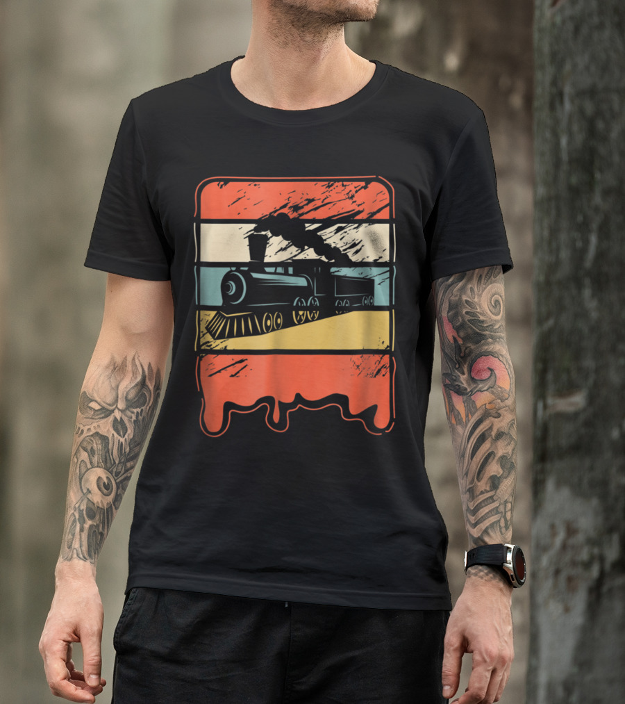 Vintage Train Railroad Locomotive Engineer Stripes T-Shirt
