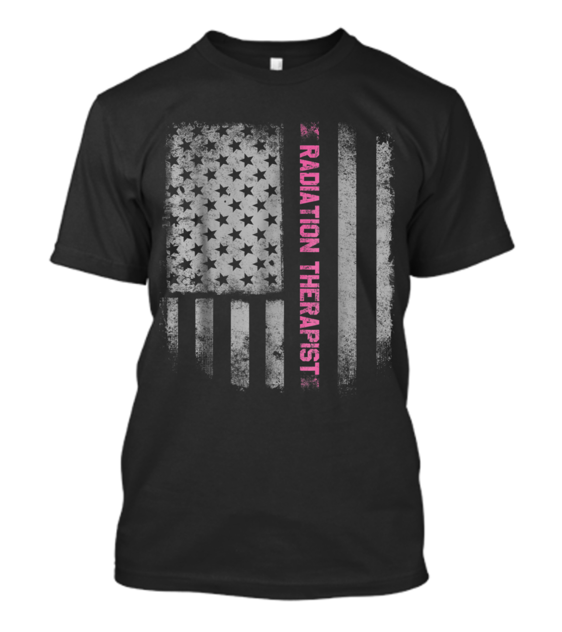 Radiation Therapist Vertical Pink Text US Flag Distressed T-Shirt