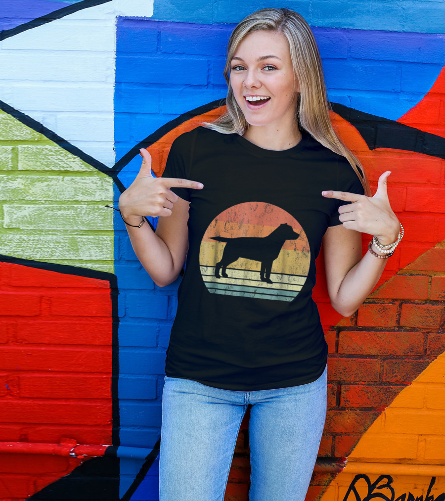 Labrador Dog Vintage 70S Silhouette Retro Sunset Stripes T-Shirt