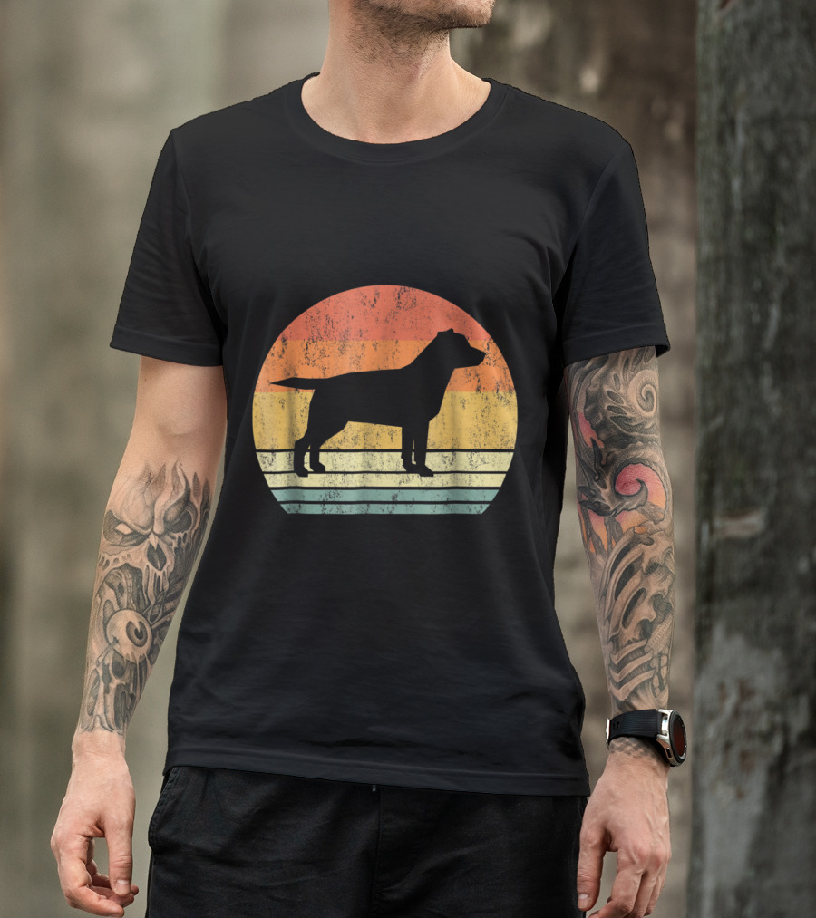 Labrador Dog Vintage 70S Silhouette Retro Sunset Stripes T-Shirt
