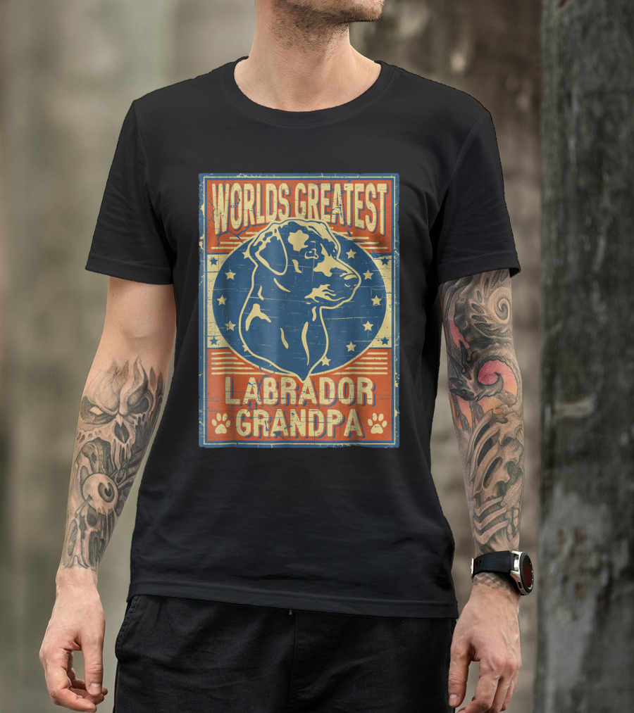 Worlds Greatest Labrador Grandpa Retro Dog Paw Stars T-Shirt