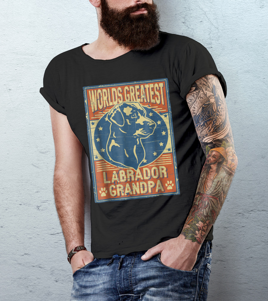 Worlds Greatest Labrador Grandpa Retro Dog Paw Stars T-Shirt