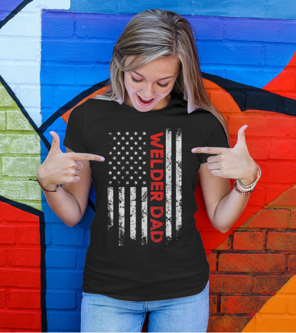 Welder Dad American Flag Grunge Style Patriotic T-Shirt