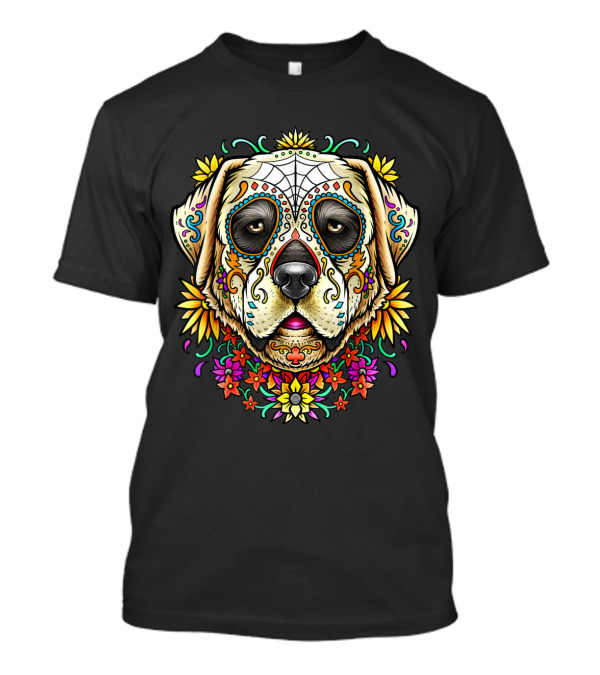 Labrador Dog Dia De Los Muertos Sugar Skull Floral T-Shirt