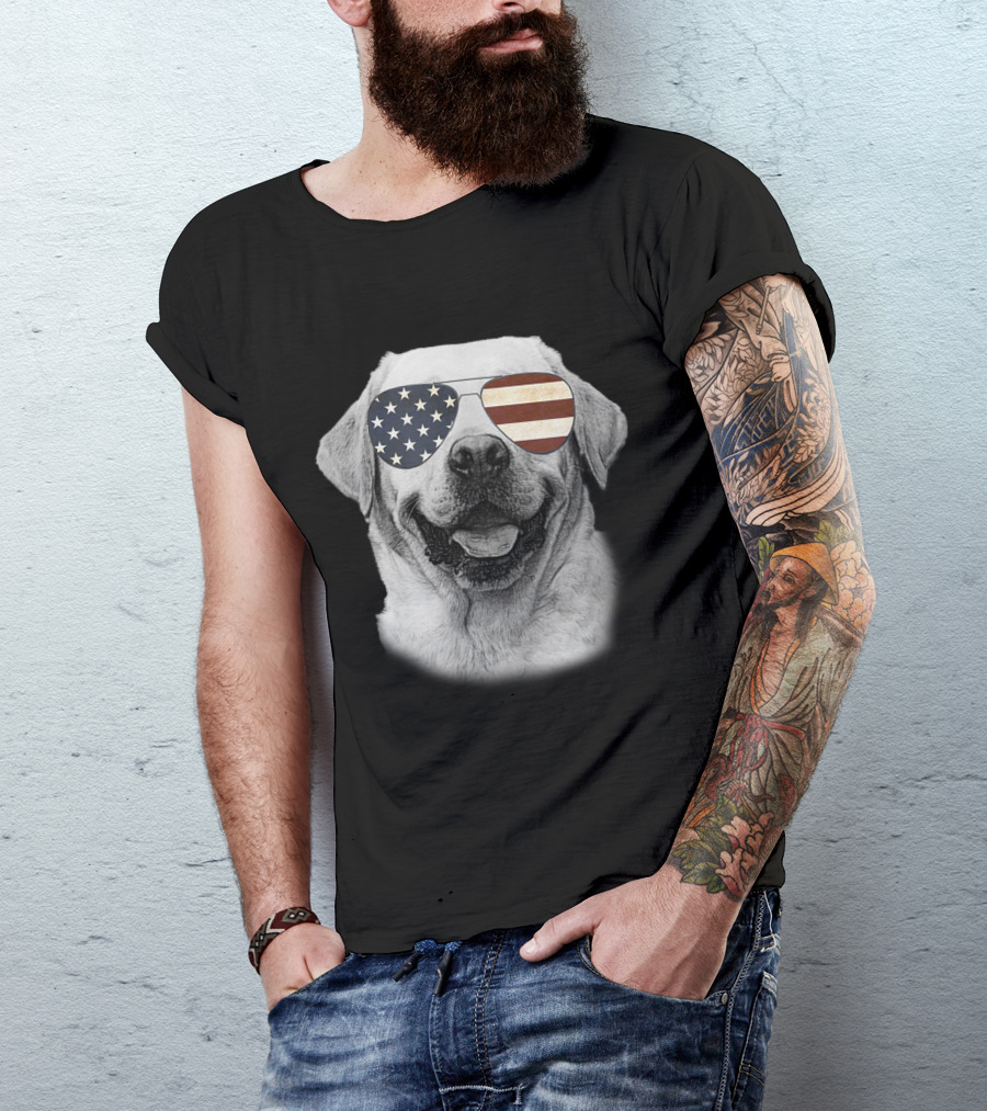 Labrador Dog Wearing USA Flag Sunglasses Patriotic American T-Shirt
