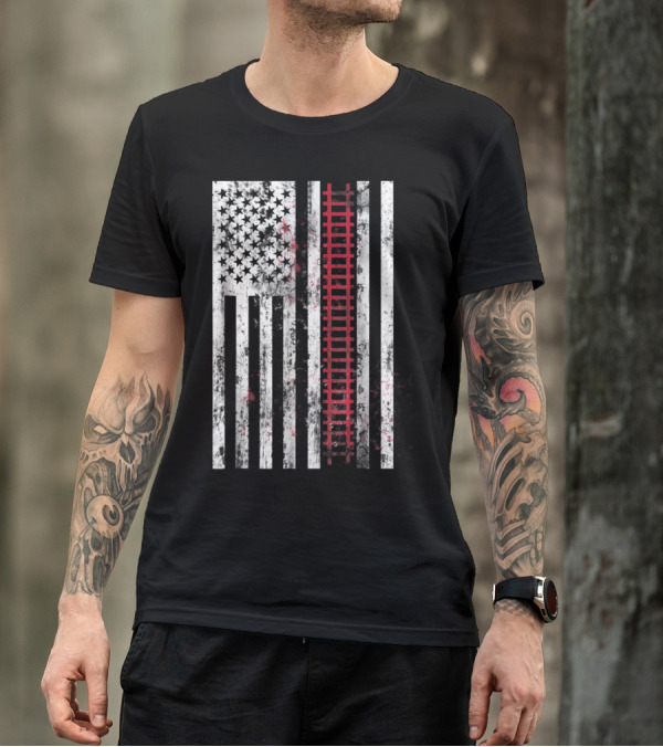 Vintage American Flag With Railroad Tracks Mechanic T-Shirt