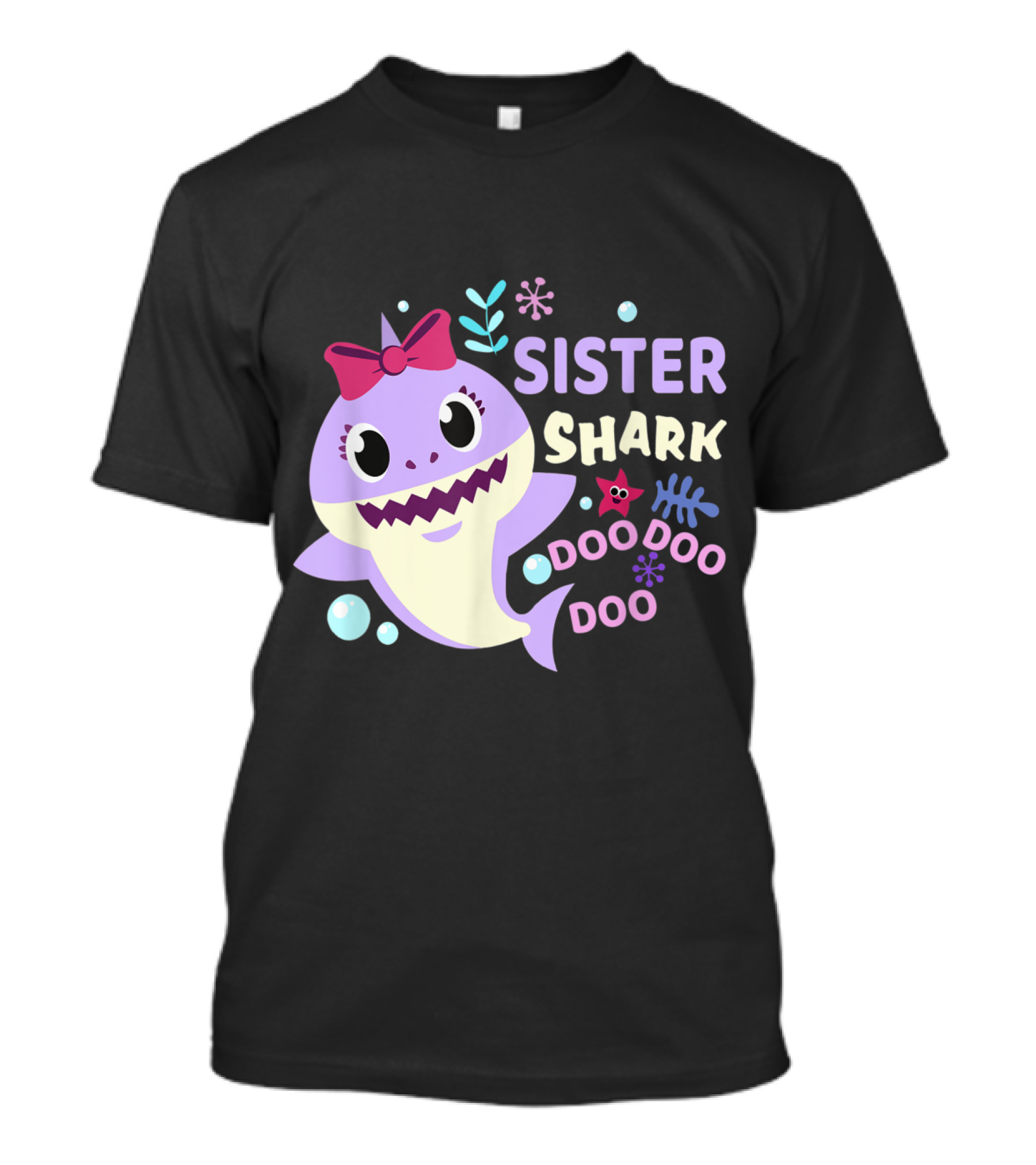 Sister Shark Doo Doo Doo Cute Bow Floral Bubbles T-Shirt