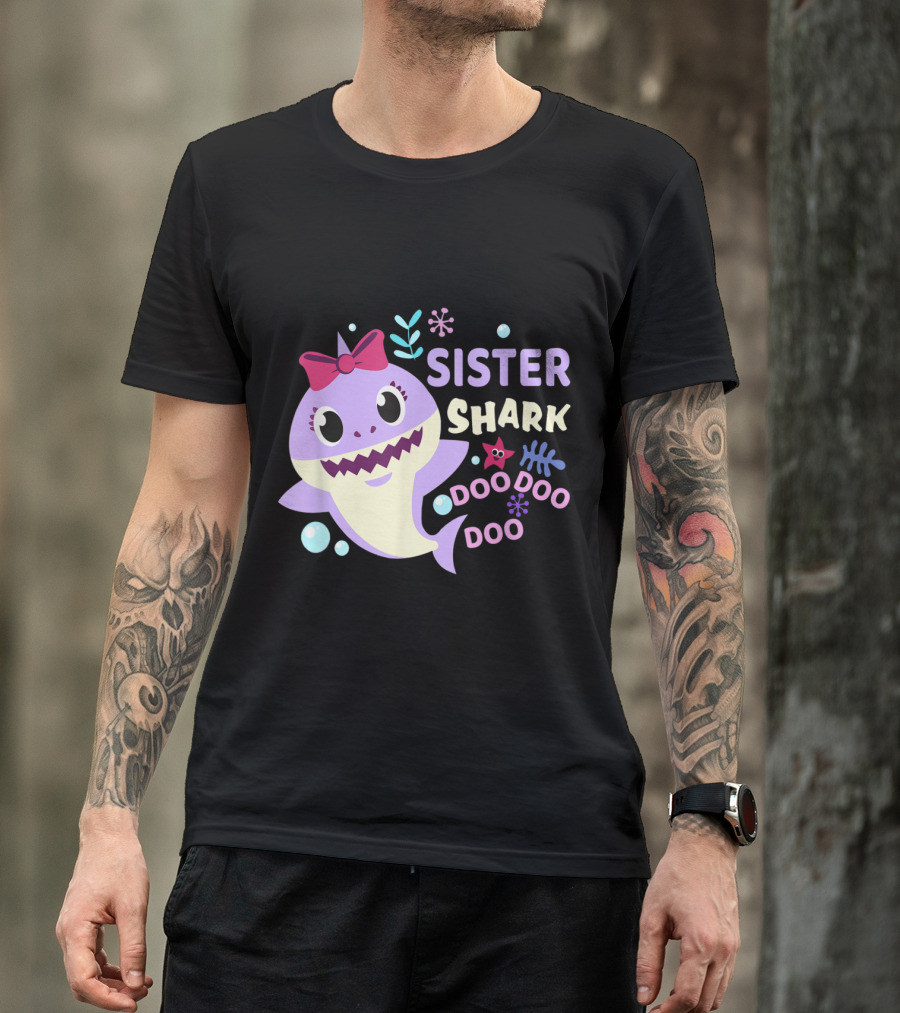 Sister Shark Doo Doo Doo Cute Bow Floral Bubbles T-Shirt