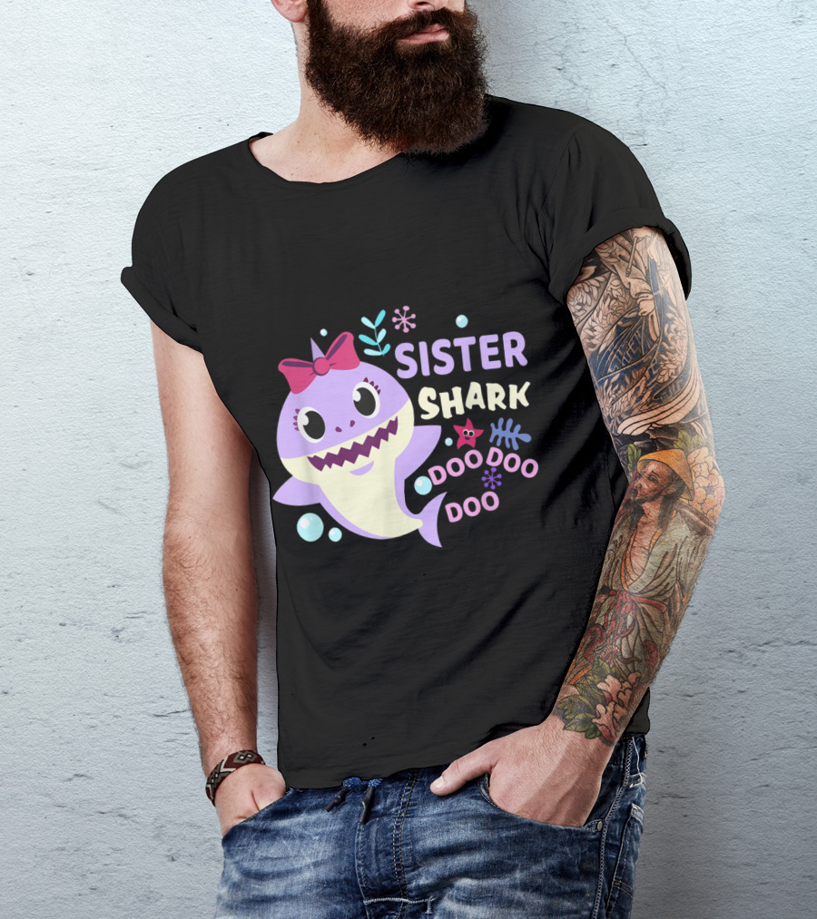 Sister Shark Doo Doo Doo Cute Bow Floral Bubbles T-Shirt