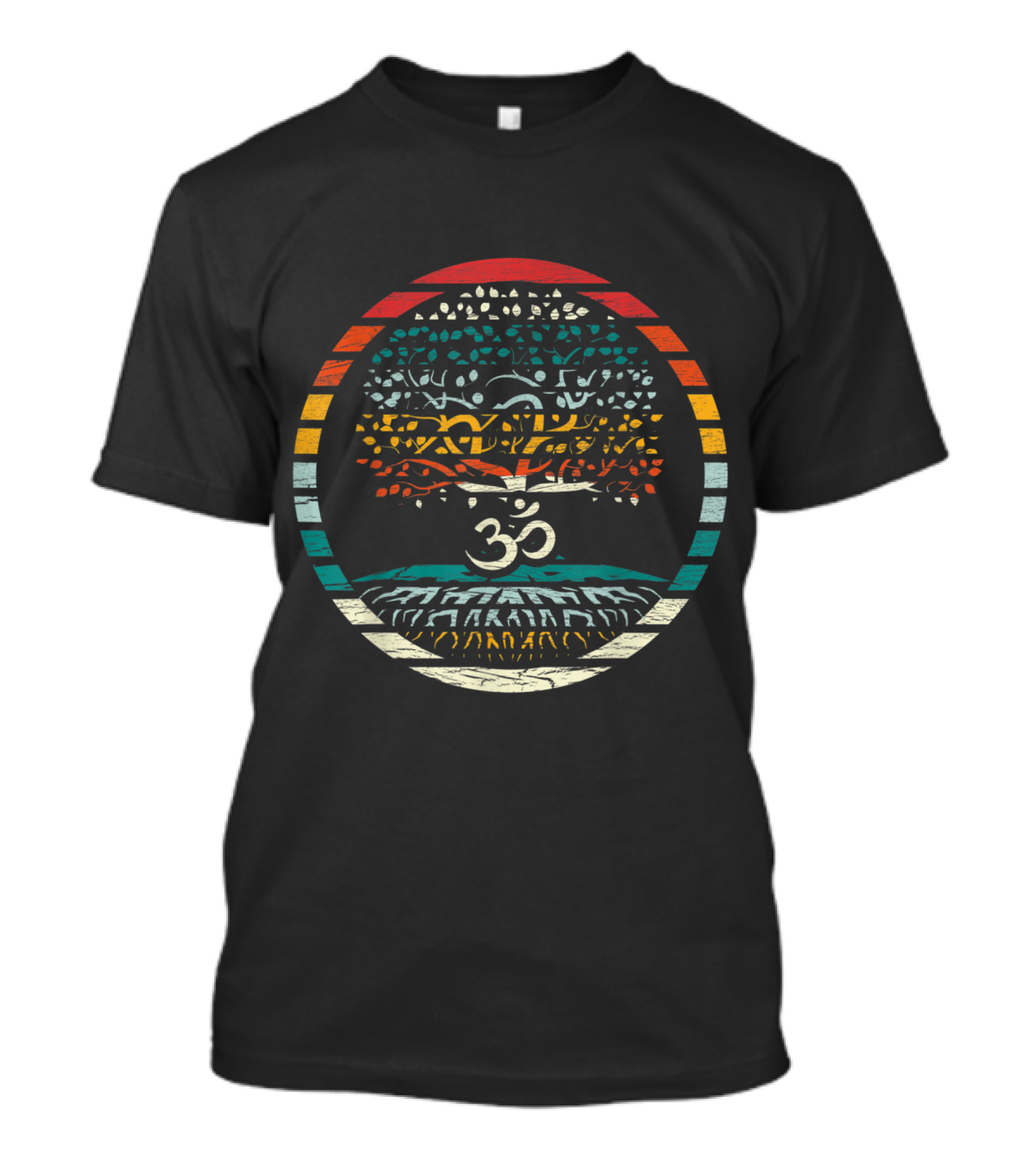 Colorful Tree Of Life With Om Symbol And Roots In Circle T-Shirt