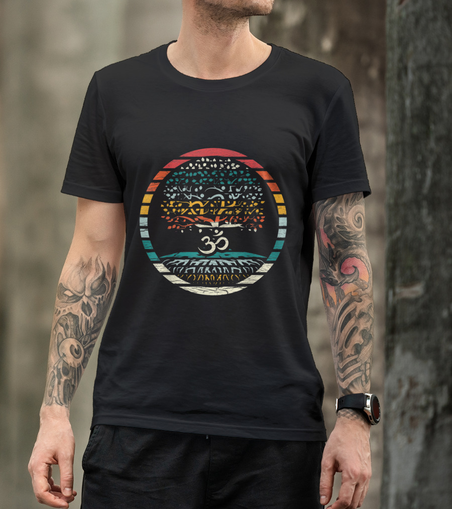 Colorful Tree Of Life With Om Symbol And Roots In Circle T-Shirt