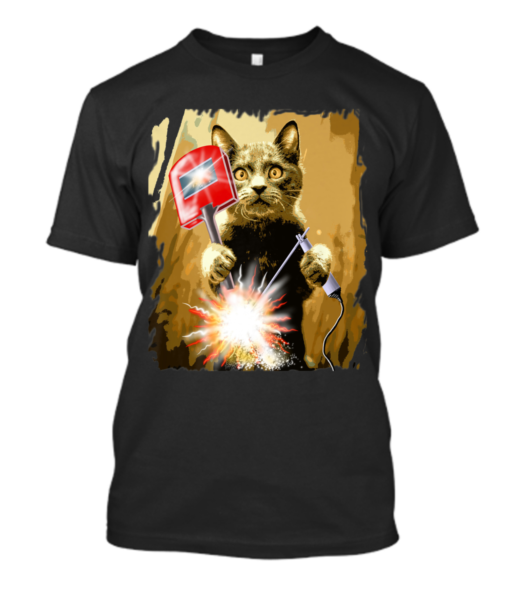 Welder Funny Cat Welding Mask Explosive Humor T-Shirt
