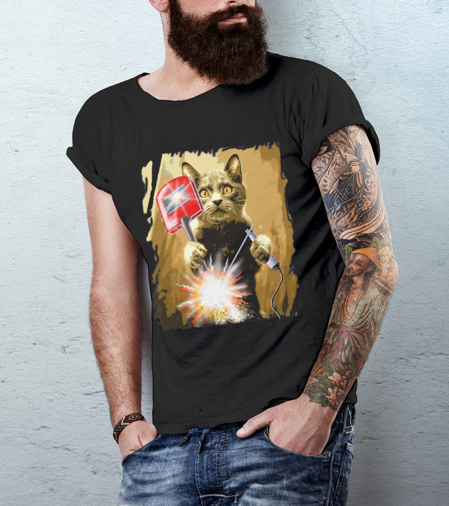 Welder Funny Cat Welding Mask Explosive Humor T-Shirt