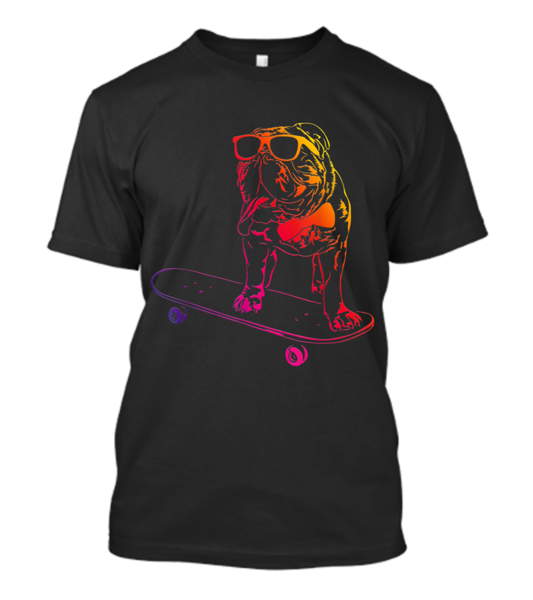 Neon Sunglasses English Bulldog On Skateboard T-Shirt